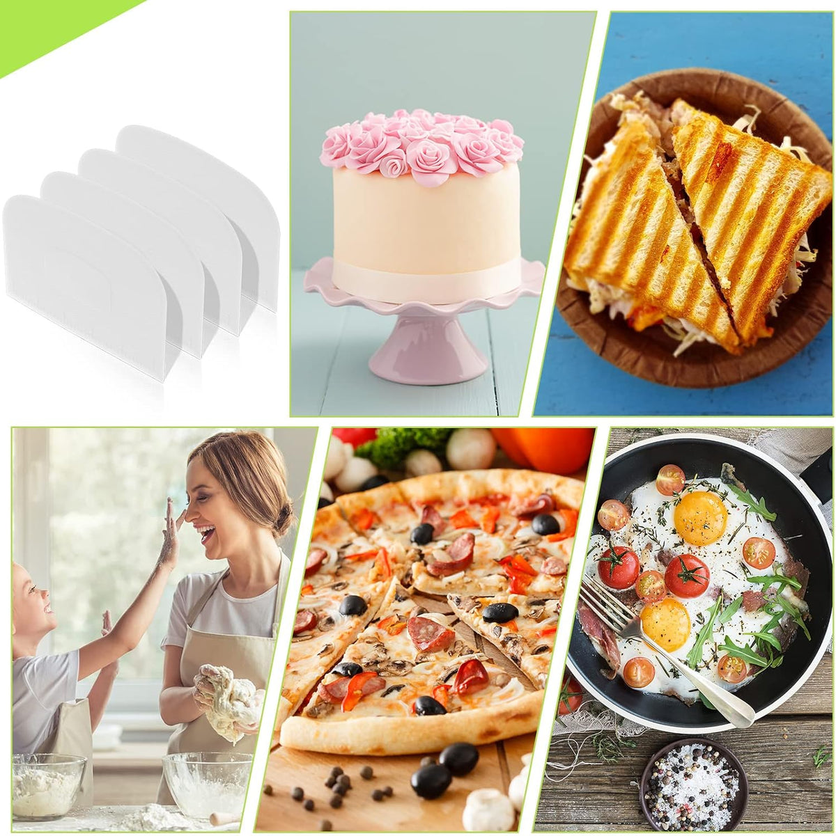 4 Pcs Plastic Dough Scraper, Flexible Bowl Bench Scraper