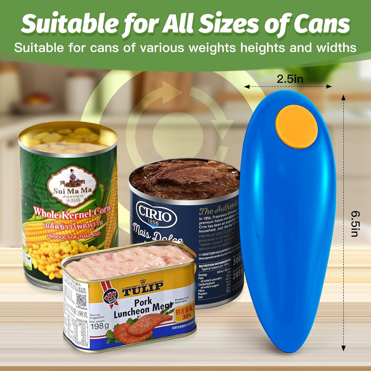 Electric Can Opener，Can Openers For Seniors, Can Opener Electric- Automatic, Simply press the button to open the can - automatic, hands-free, smooth edges, battery powered, yes, you can (blue)