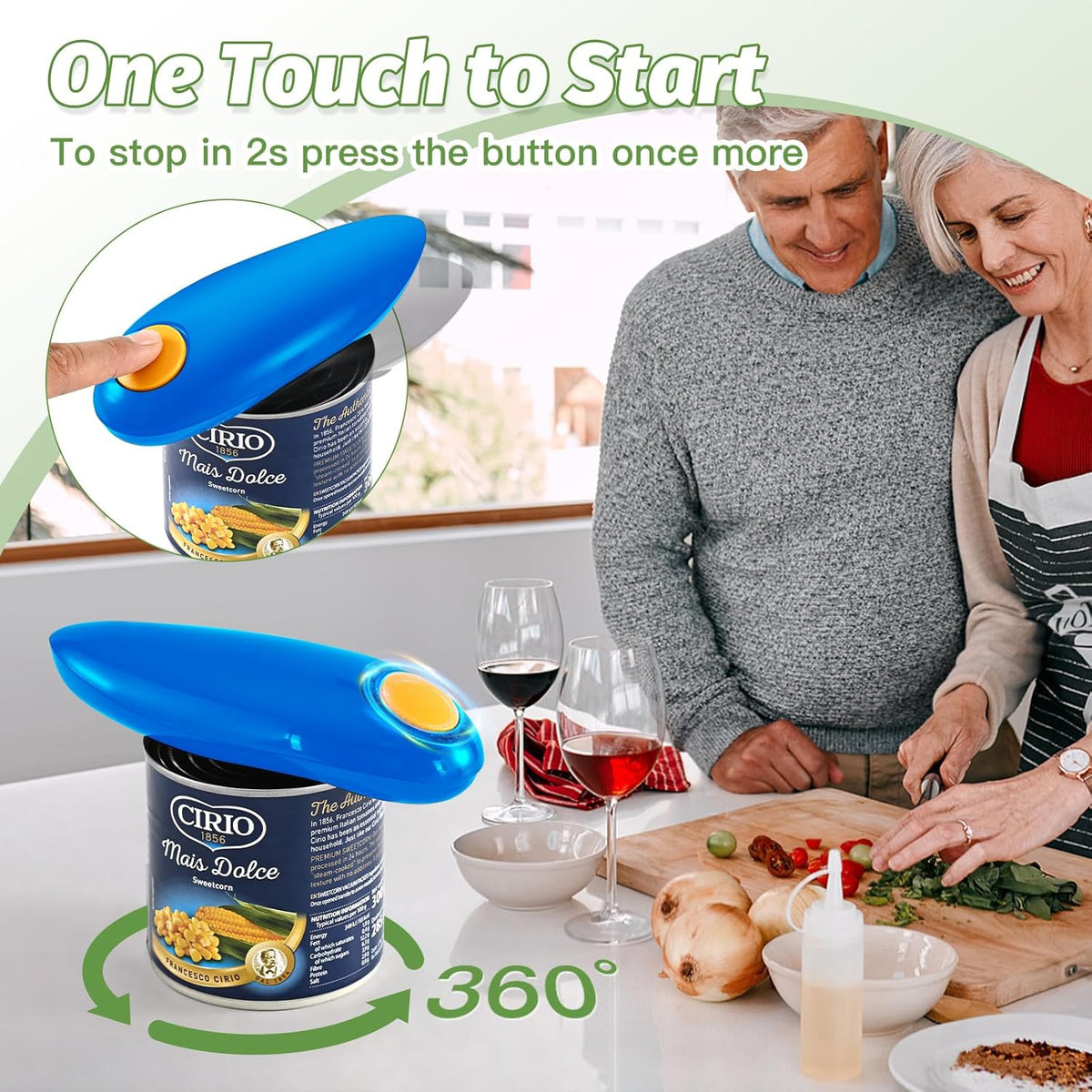 Electric Can Opener，Can Openers For Seniors, Can Opener Electric- Automatic, Simply press the button to open the can - automatic, hands-free, smooth edges, battery powered, yes, you can (blue)