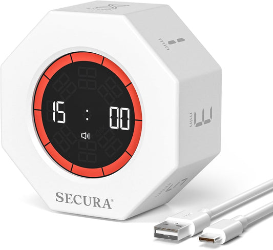 Pomodoro Timer for ADHD & Productivity, Flip Cube Timer with 7 Presets (1/3/5/10/15/30/60 Min), Visual Countdown Progress Bar for Work, Study, Kids & Desk (White)