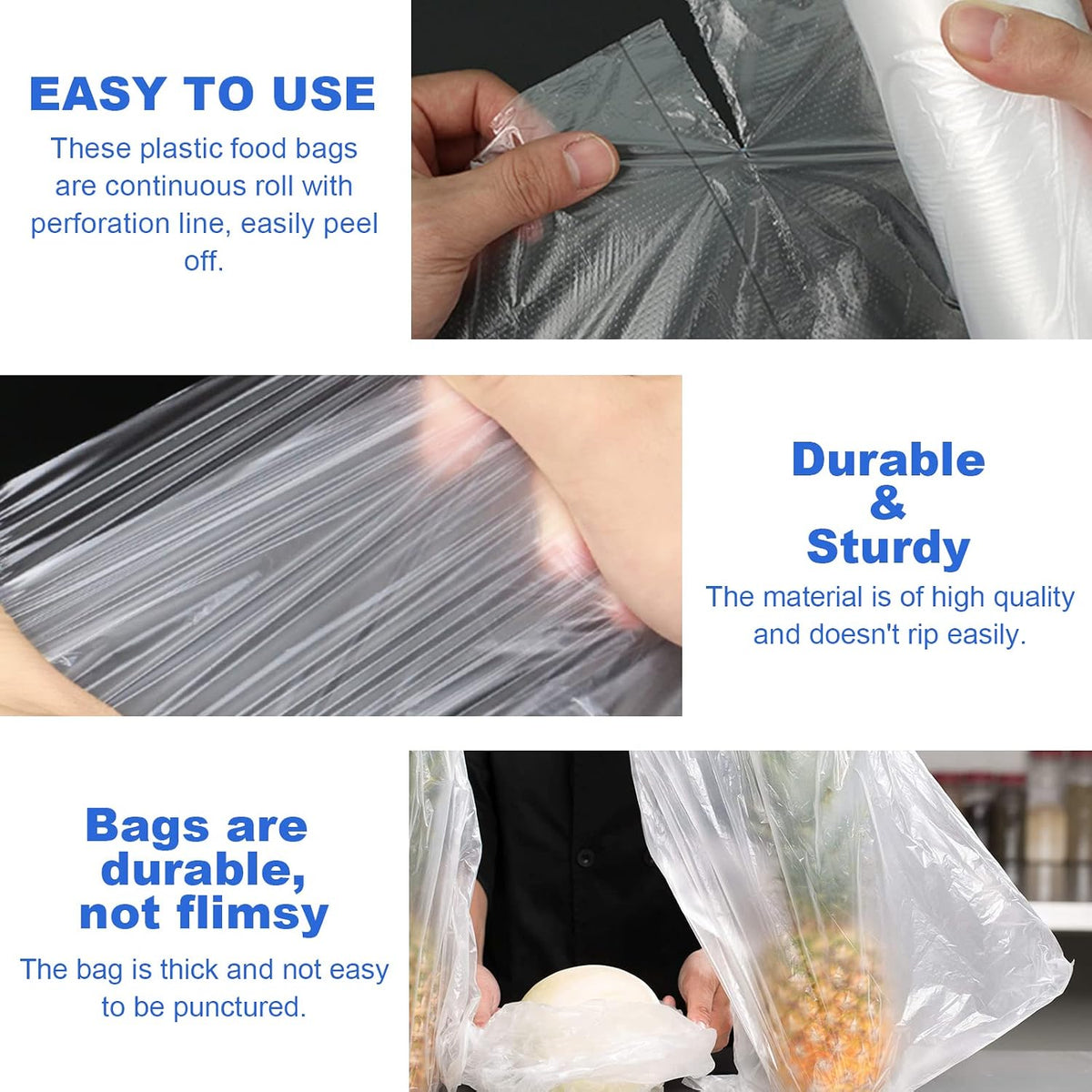 12x16 Plastic Produce Bags on a Roll - Clear Plastic Bags for Food, Vegetable, Fruits, Bread, Pet Bags and Grocery Clear Bag- 350 Bags/roll (1 Roll)