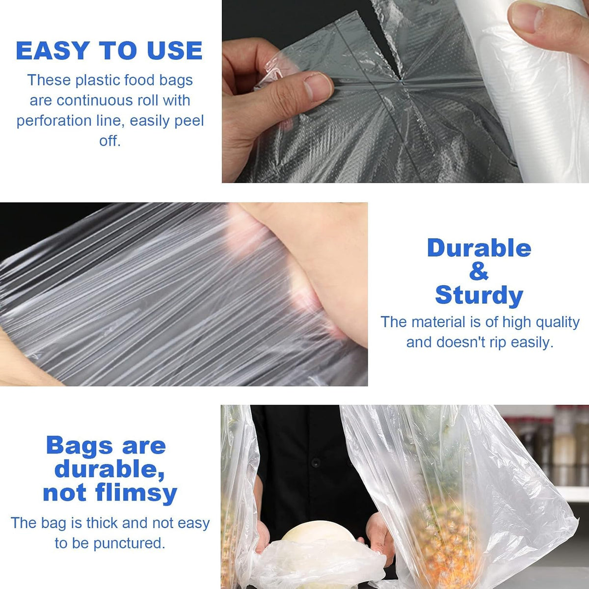 12x16 Plastic Produce Bags on a Roll - Clear Plastic Bags for Food, Vegetable, Fruits, Bread, Pet Bags and Grocery Clear Bag- 350 Bags/roll (1 Roll)