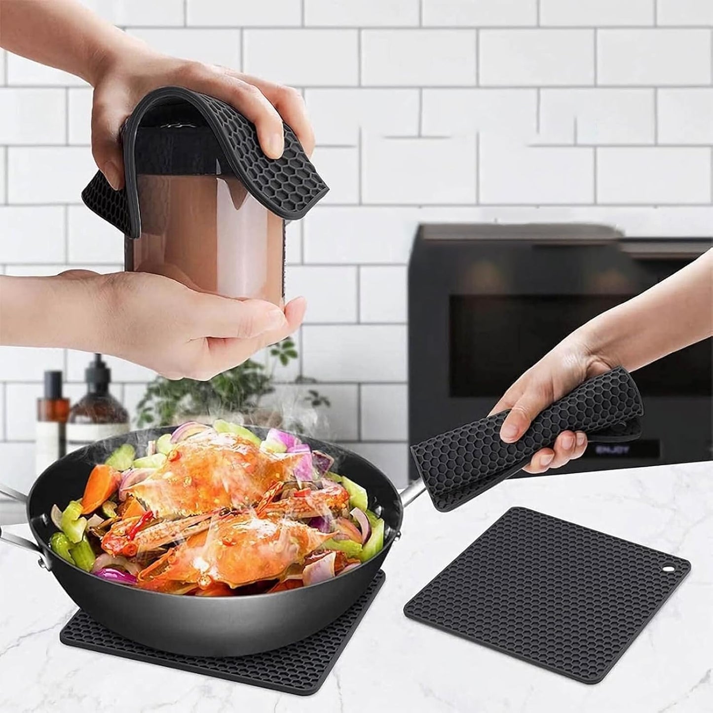 Silicone Trivet Mats Set of 6, Heat Resistant Non-Slip Food Grade | Multipurpose Hot Pads for Kitchen Use, Protects Countertops from Hot Pots, Dishes, Pan, Spoon Rest, Coaster