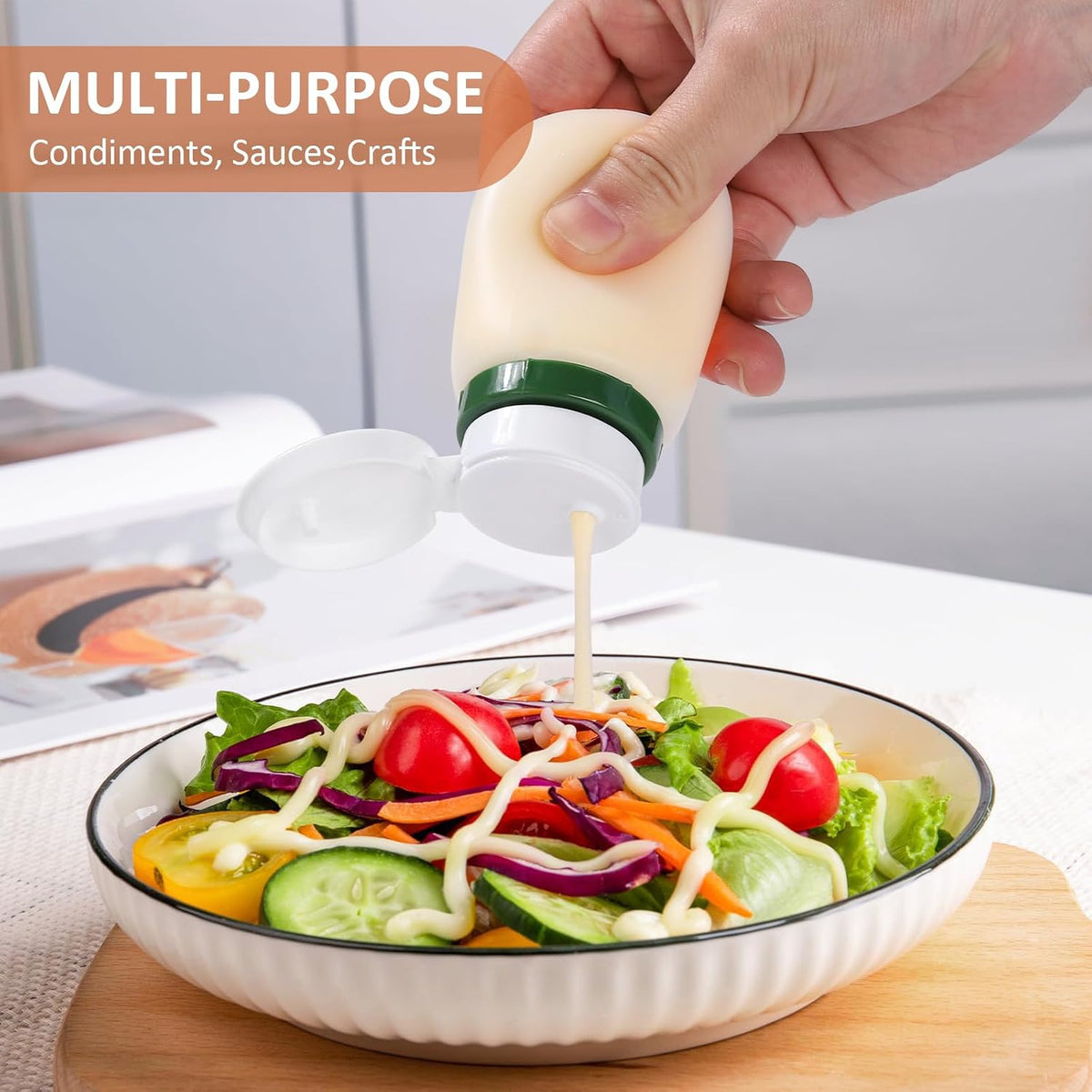 Condiment Squeeze Bottles, 1.3-oz salad dressing container to go, Leak Proof - Great for Sauce, Ketchup, Dressing, Oil - Easy Pour & Clean, BPA-FREE Plastic