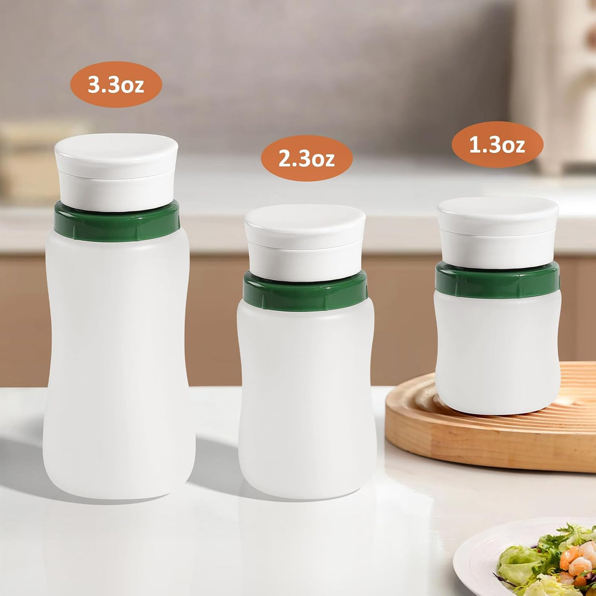 Condiment Squeeze Bottles, 1.3-oz salad dressing container to go, Leak Proof - Great for Sauce, Ketchup, Dressing, Oil - Easy Pour & Clean, BPA-FREE Plastic