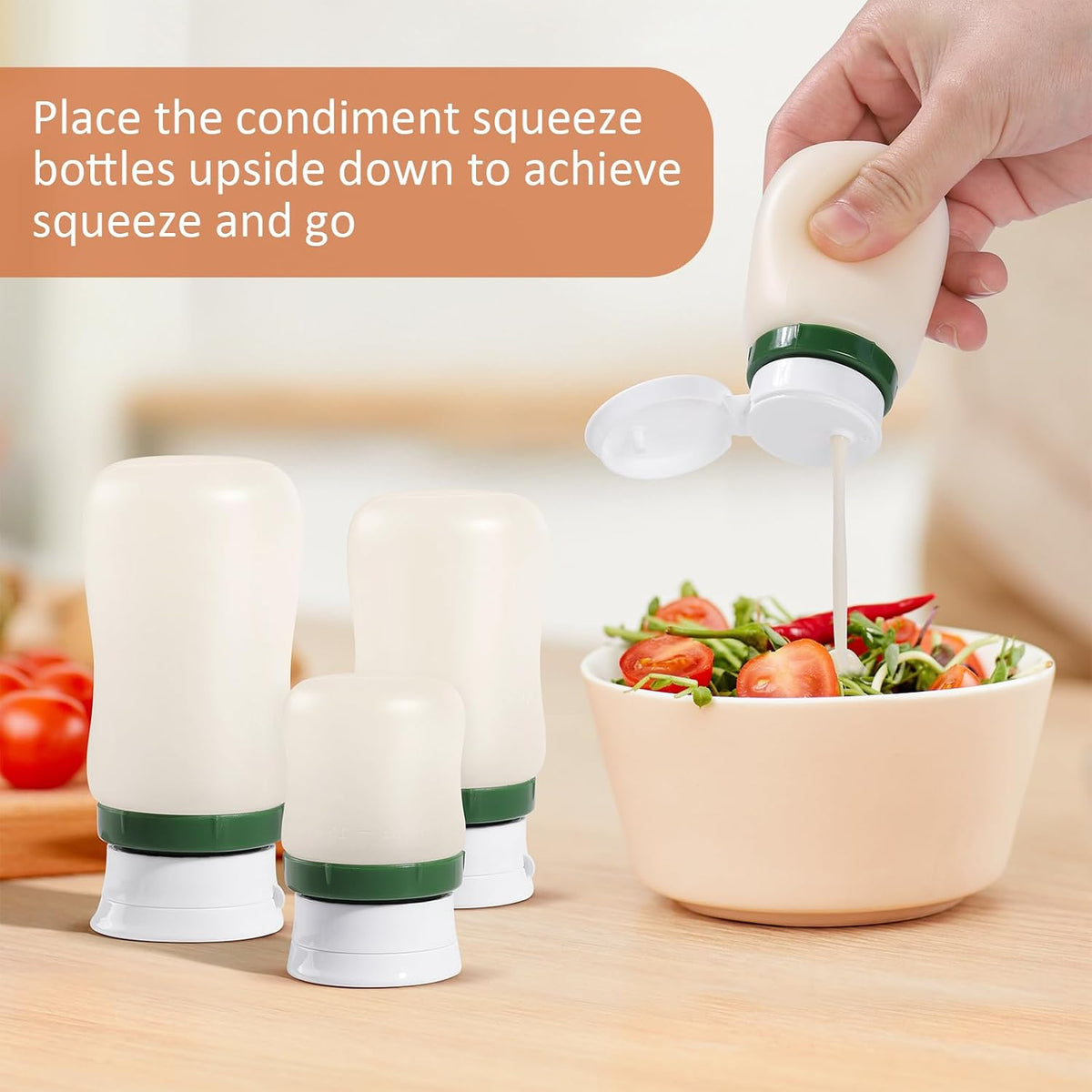 Condiment Squeeze Bottles, 1.3-oz salad dressing container to go, Leak Proof - Great for Sauce, Ketchup, Dressing, Oil - Easy Pour & Clean, BPA-FREE Plastic
