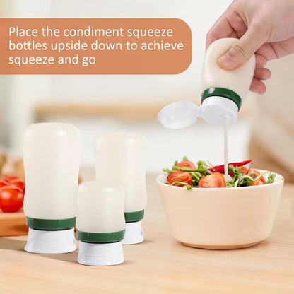 Condiment Squeeze Bottles, 1.3-oz salad dressing container to go, Leak Proof - Great for Sauce, Ketchup, Dressing, Oil - Easy Pour & Clean, BPA-FREE Plastic