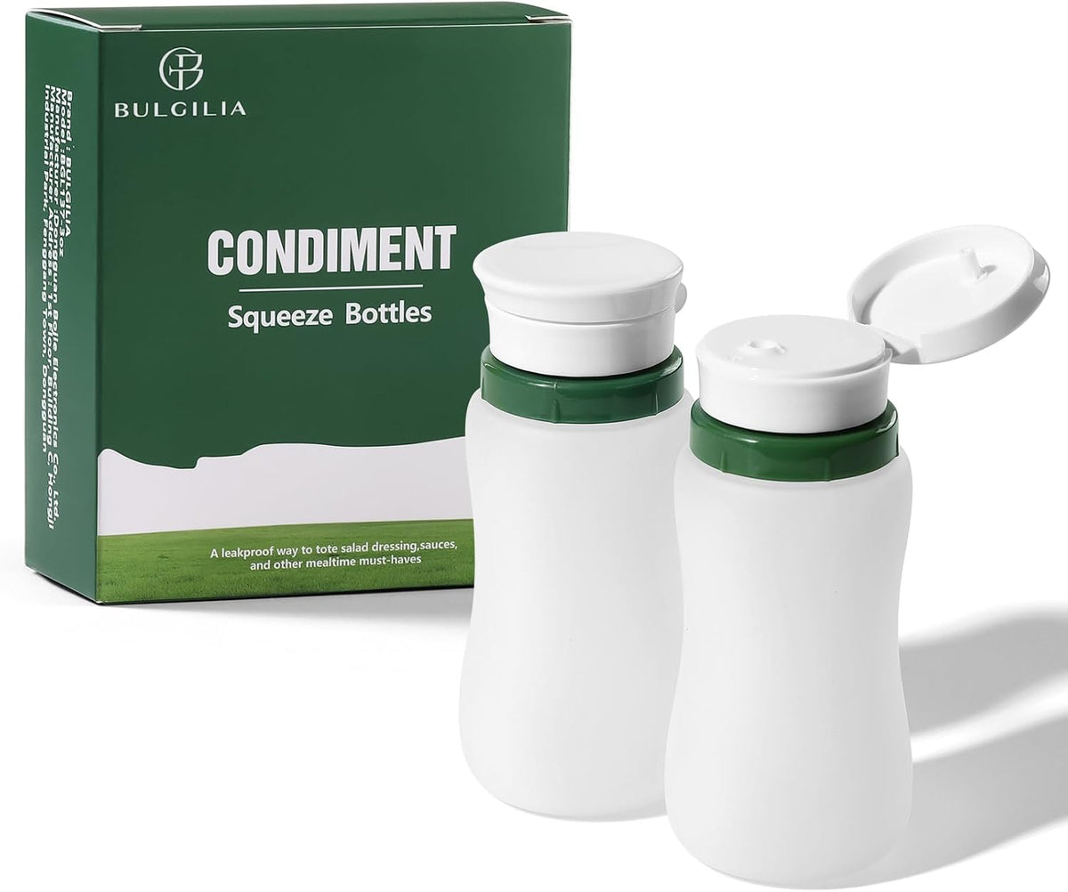Condiment Squeeze Bottles, 1.3-oz salad dressing container to go, Leak Proof - Great for Sauce, Ketchup, Dressing, Oil - Easy Pour & Clean, BPA-FREE Plastic