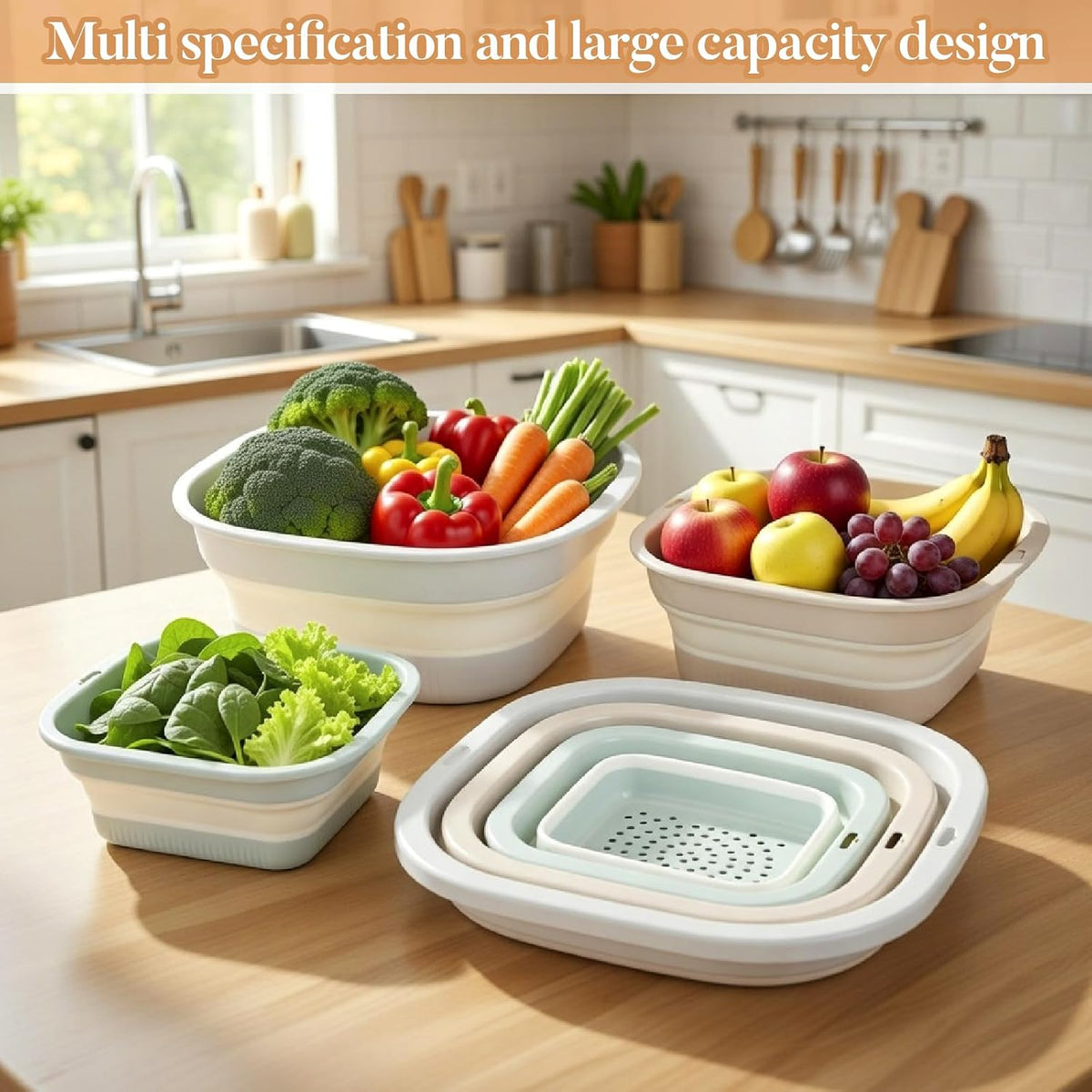 3 Set 8-4-2 Qt Collapsible Colander and Sink Basin