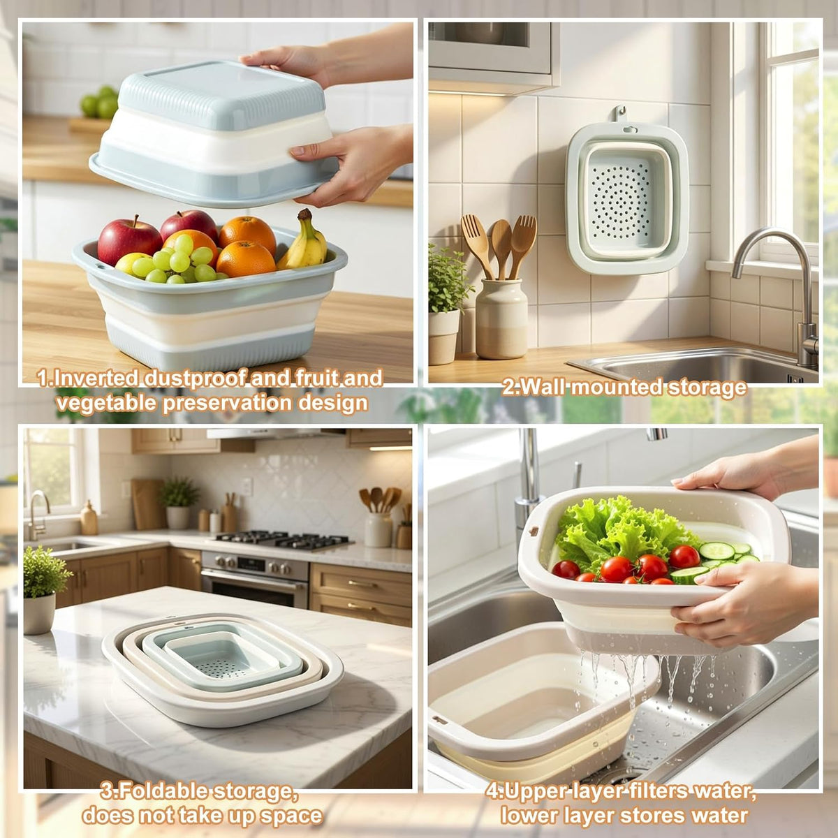 3 Set 8-4-2 Qt Collapsible Colander and Sink Basin
