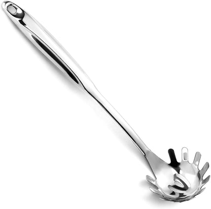 Spaghetti Spoon and Spaghetti Tong 2-Piece Set, 13-Inch Non-Stick Spaghetti Fork and 11.4-Inch Kitchen Tong, Easy Storage and Cleanup, Ergonomic Design, Stainless Steel