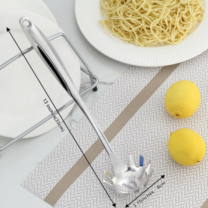Spaghetti Spoon and Spaghetti Tong 2-Piece Set, 13-Inch Non-Stick Spaghetti Fork and 11.4-Inch Kitchen Tong, Easy Storage and Cleanup, Ergonomic Design, Stainless Steel