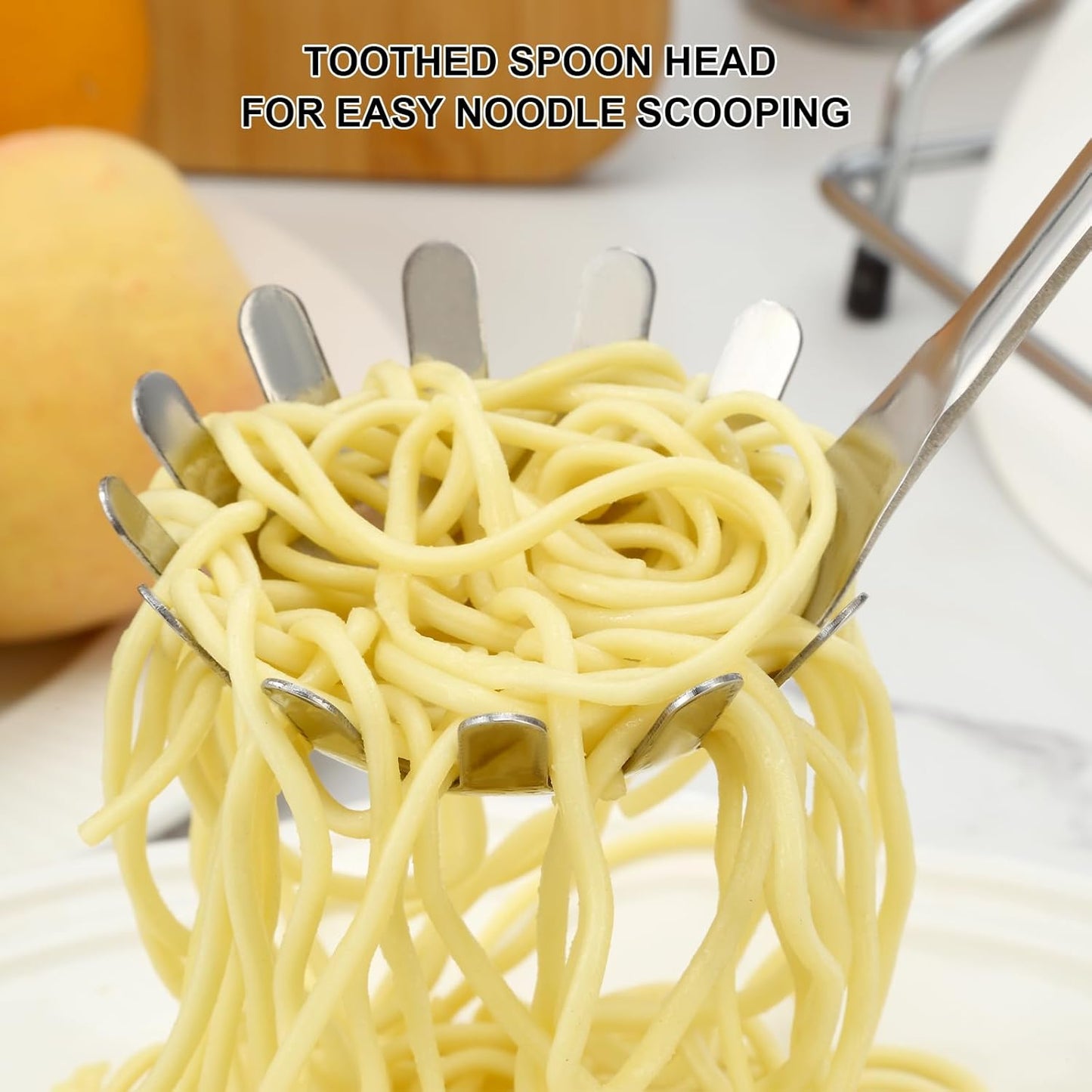 Spaghetti Spoon and Spaghetti Tong 2-Piece Set, 13-Inch Non-Stick Spaghetti Fork and 11.4-Inch Kitchen Tong, Easy Storage and Cleanup, Ergonomic Design, Stainless Steel