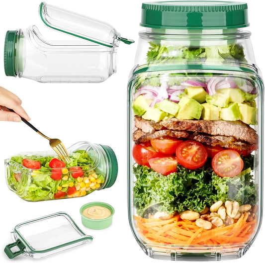 Salad Pod,Portable Salad Jar with Side Opening,Reusable Sa lad Container with Lid for Office, Gym, Picnic & Travel