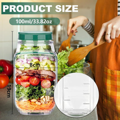 Salad Pod,Portable Salad Jar with Side Opening,Reusable Sa lad Container with Lid for Office, Gym, Picnic & Travel