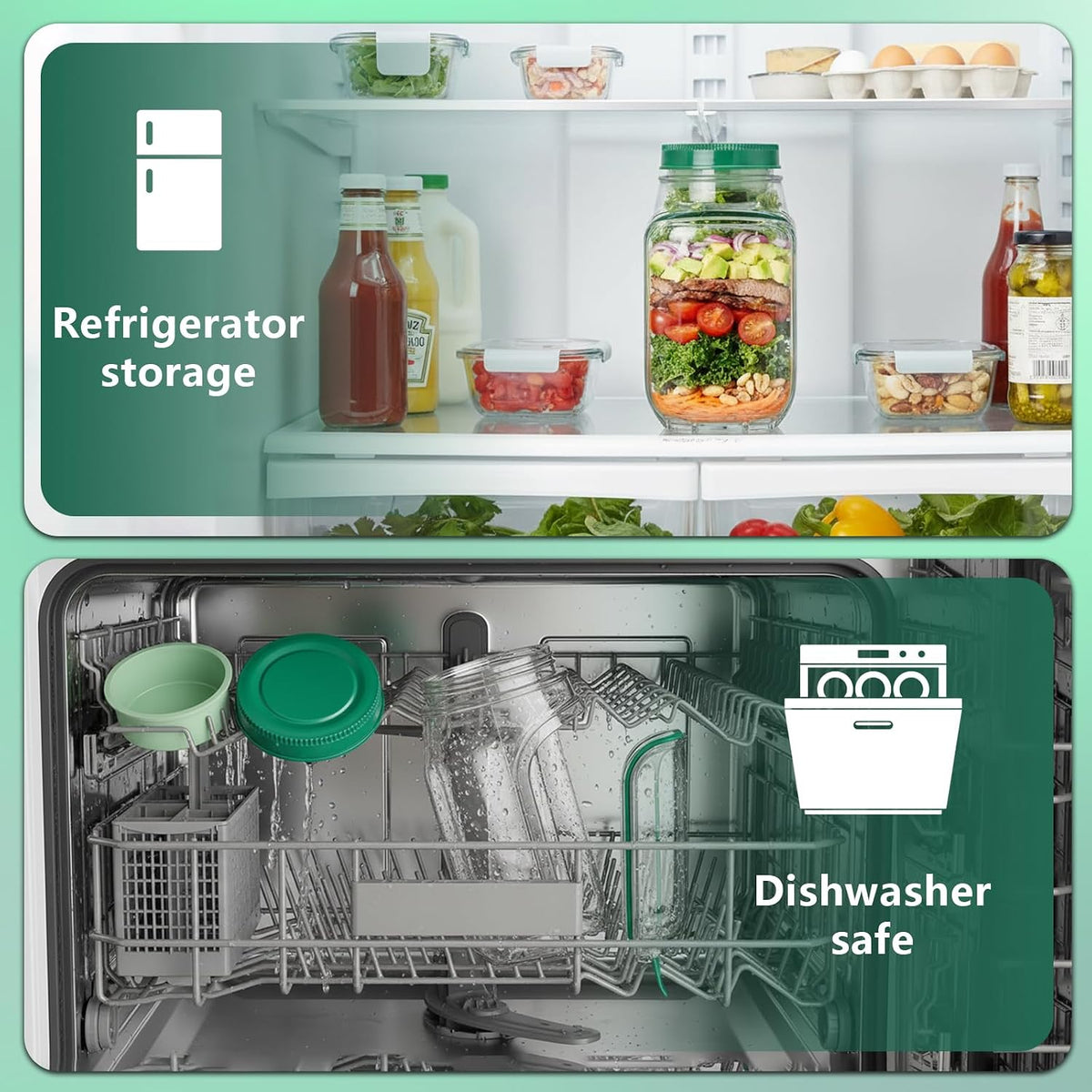 Salad Pod,Portable Salad Jar with Side Opening,Reusable Sa lad Container with Lid for Office, Gym, Picnic & Travel