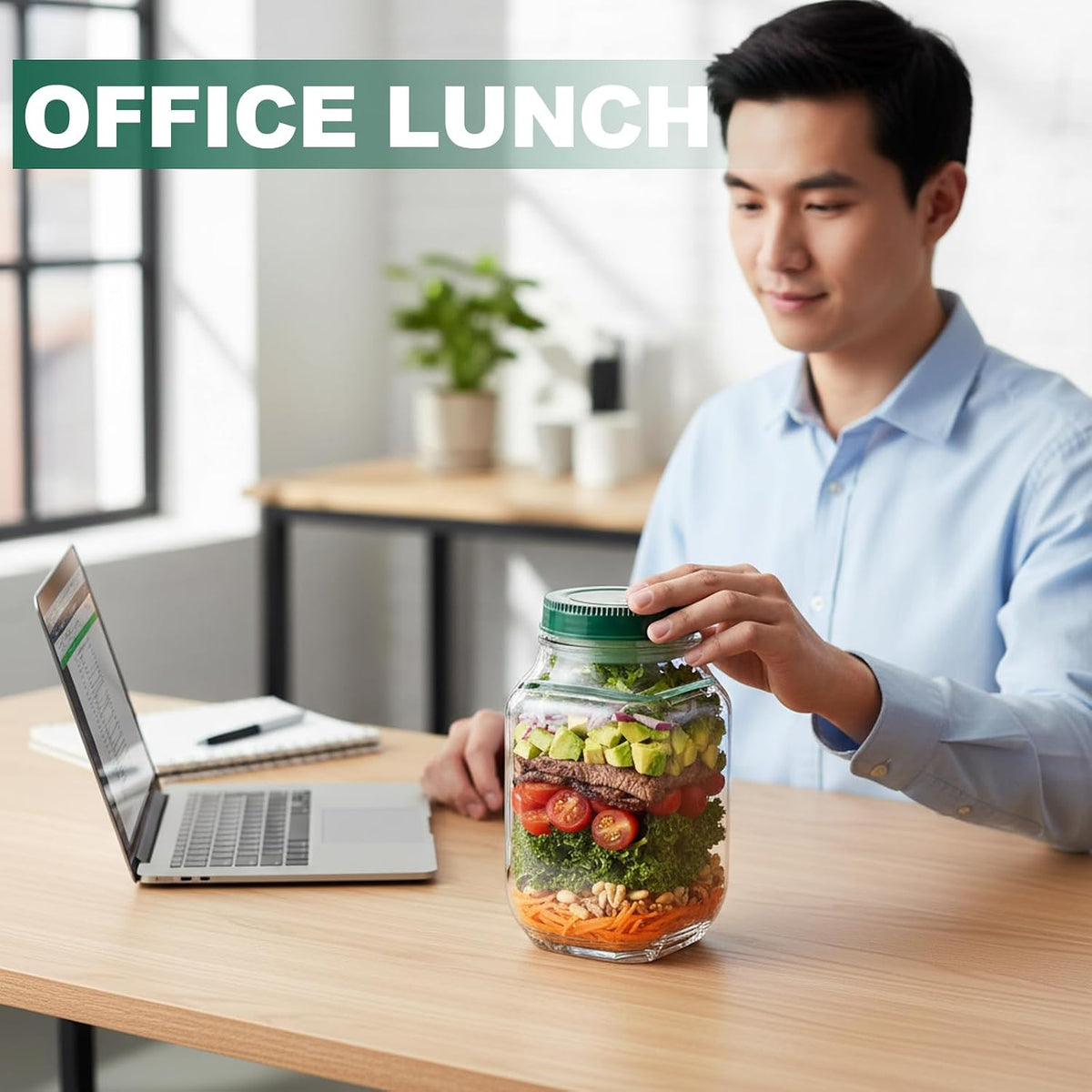 Salad Pod,Portable Salad Jar with Side Opening,Reusable Sa lad Container with Lid for Office, Gym, Picnic & Travel