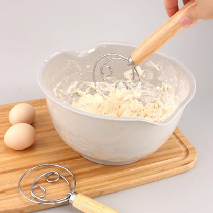 2 Pack Danish Dough Whisk 13inch Stainless Steel Wooden Handle Bread Hand Mixer for Sourdough Pizza Bread Baking Kitchen Whisking Mixing Tools