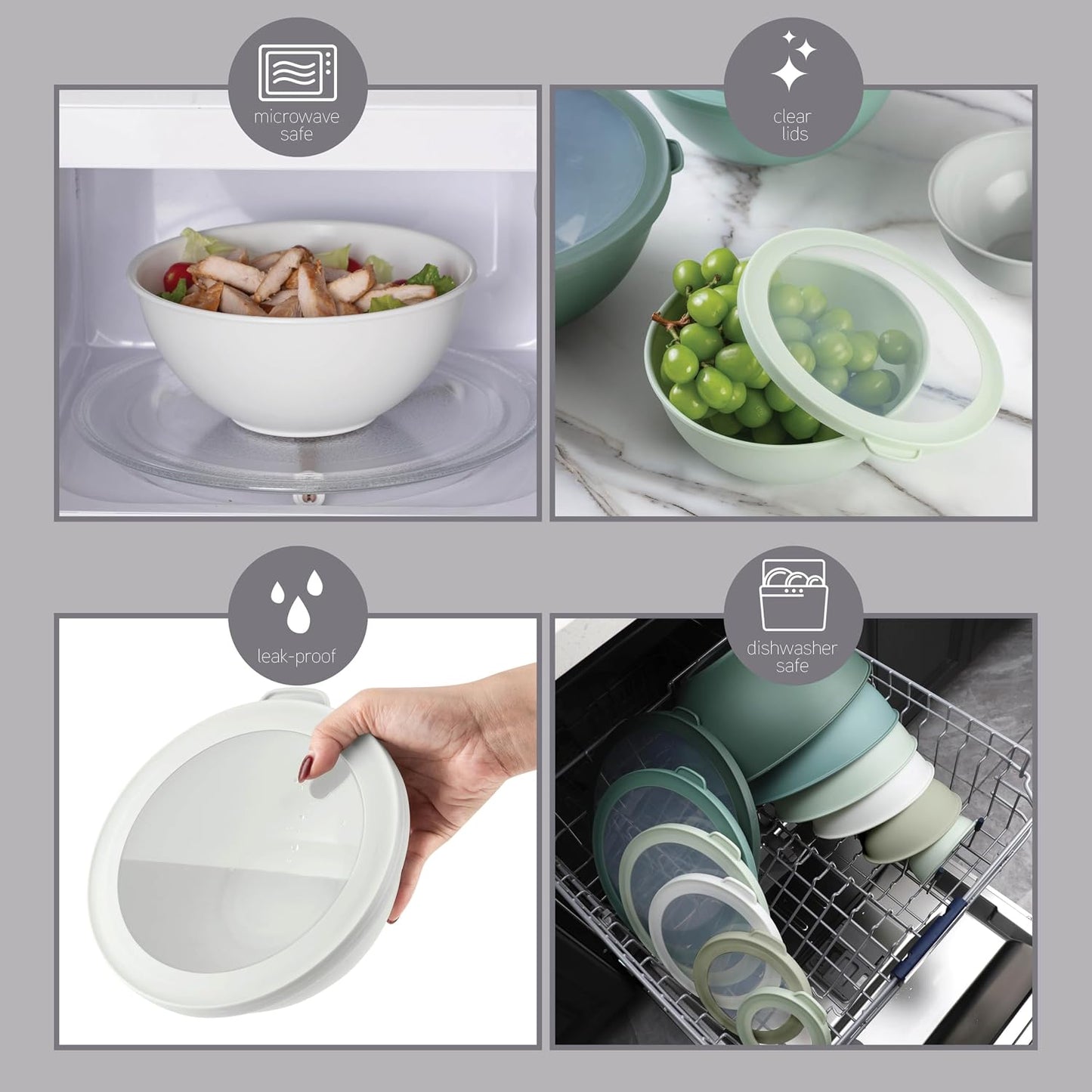 Mixing Bowls with Lids - 12 Piece Plastic Nesting Bowls Set includes 6 Prep Bowls and 6 Lids, Microwave Safe Mixing Bowl Set, Black Embossed - Colors B