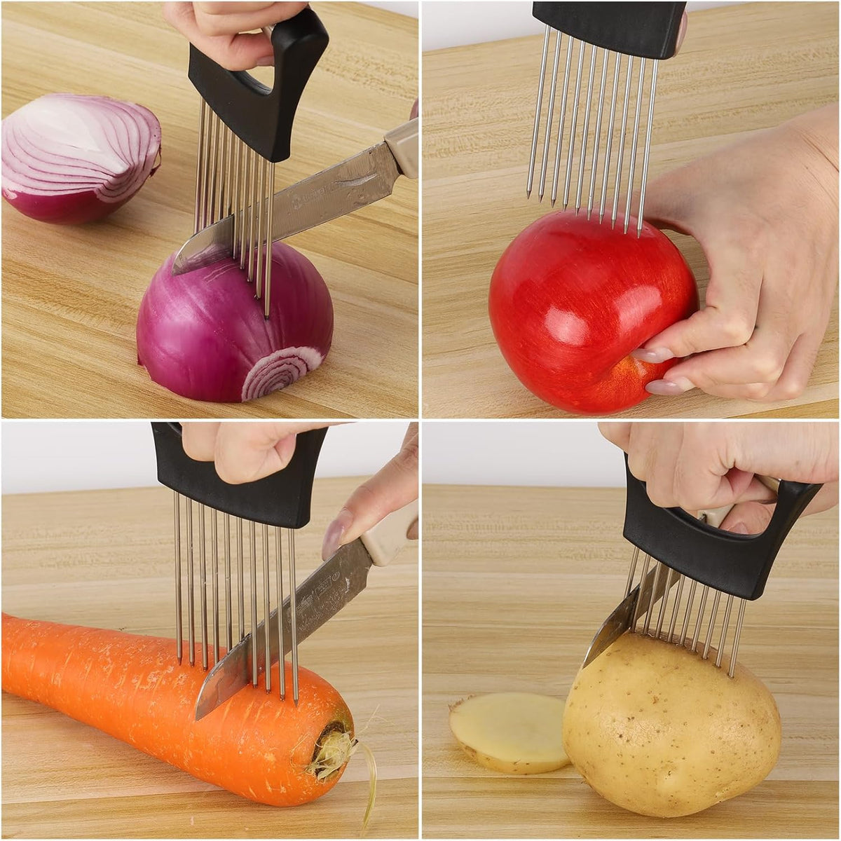 3 Pcs Onion Slicer Holder, All purpose Food Slicer Assistant Tool for Cucumber, Tomato, Potato, Egg, Avocados, Fruit Lemon and Meat