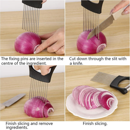 3 Pcs Onion Slicer Holder, All purpose Food Slicer Assistant Tool for Cucumber, Tomato, Potato, Egg, Avocados, Fruit Lemon and Meat