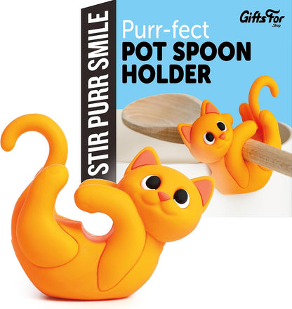 Itera Orange Silicone Cat Spoon Rest Kitchen Gadget Utensil Holder | Clips to cookware • Props lids for steam venting • Cute kitchen décor • Heat resistant • BPA-free • Dishwasher safe