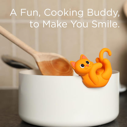 Itera Orange Silicone Cat Spoon Rest Kitchen Gadget Utensil Holder | Clips to cookware • Props lids for steam venting • Cute kitchen décor • Heat resistant • BPA-free • Dishwasher safe