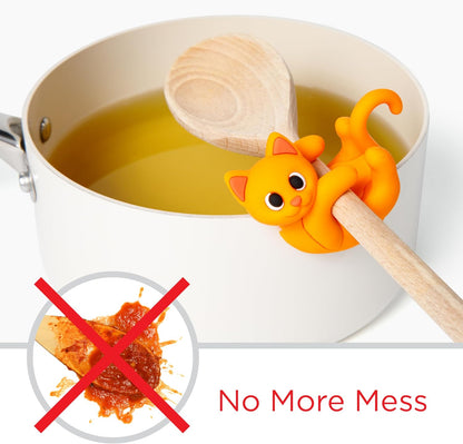 Itera Orange Silicone Cat Spoon Rest Kitchen Gadget Utensil Holder | Clips to cookware • Props lids for steam venting • Cute kitchen décor • Heat resistant • BPA-free • Dishwasher safe