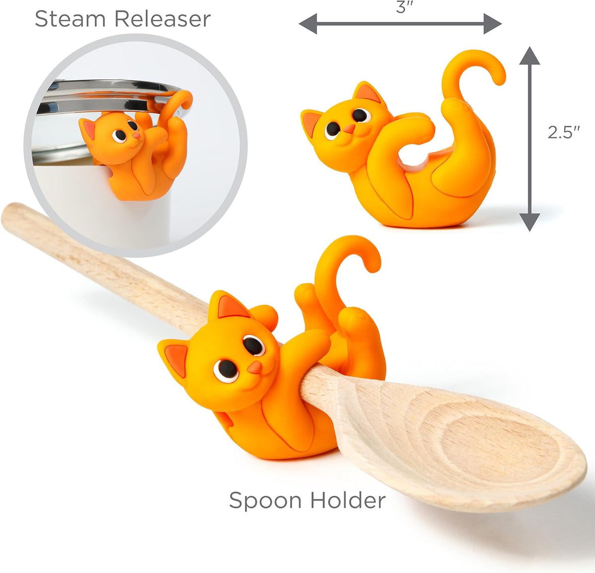 Itera Orange Silicone Cat Spoon Rest Kitchen Gadget Utensil Holder | Clips to cookware • Props lids for steam venting • Cute kitchen décor • Heat resistant • BPA-free • Dishwasher safe