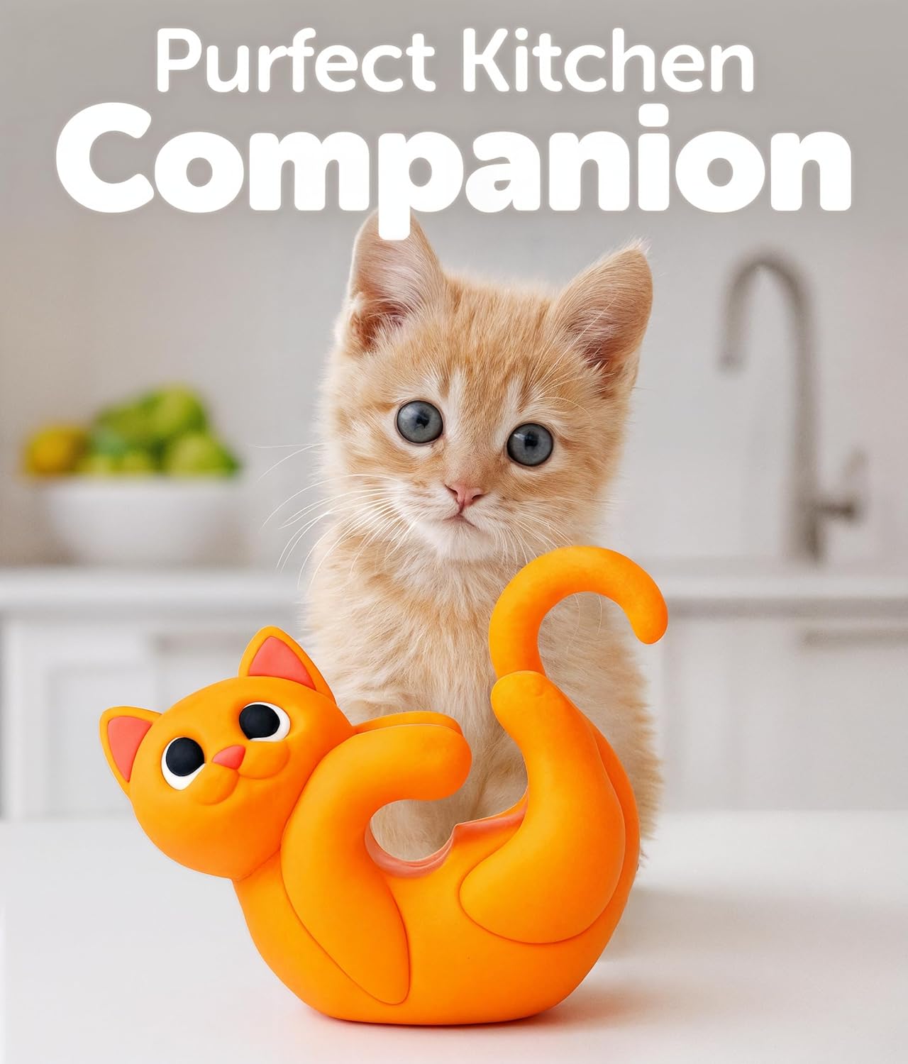 Itera Orange Silicone Cat Spoon Rest Kitchen Gadget Utensil Holder | Clips to cookware • Props lids for steam venting • Cute kitchen décor • Heat resistant • BPA-free • Dishwasher safe