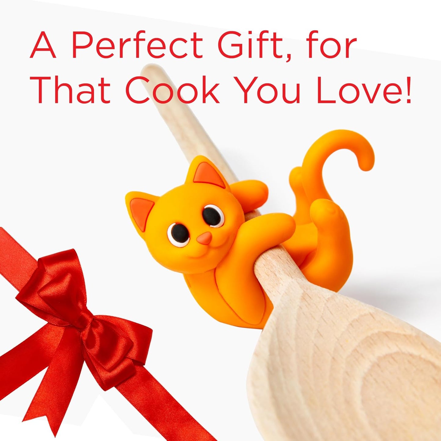Itera Orange Silicone Cat Spoon Rest Kitchen Gadget Utensil Holder | Clips to cookware • Props lids for steam venting • Cute kitchen décor • Heat resistant • BPA-free • Dishwasher safe