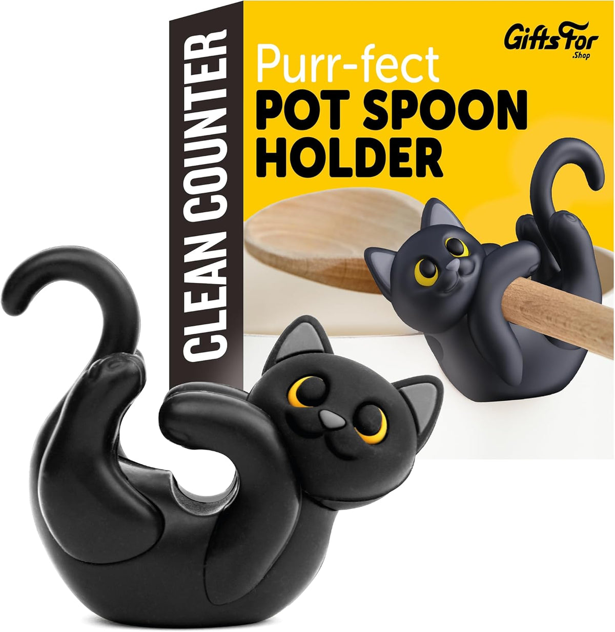 Itera Orange Silicone Cat Spoon Rest Kitchen Gadget Utensil Holder | Clips to cookware • Props lids for steam venting • Cute kitchen décor • Heat resistant • BPA-free • Dishwasher safe