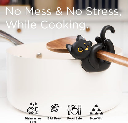 Itera Orange Silicone Cat Spoon Rest Kitchen Gadget Utensil Holder | Clips to cookware • Props lids for steam venting • Cute kitchen décor • Heat resistant • BPA-free • Dishwasher safe