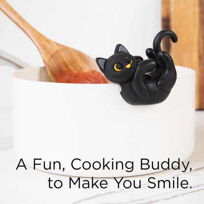 Itera Orange Silicone Cat Spoon Rest Kitchen Gadget Utensil Holder | Clips to cookware • Props lids for steam venting • Cute kitchen décor • Heat resistant • BPA-free • Dishwasher safe