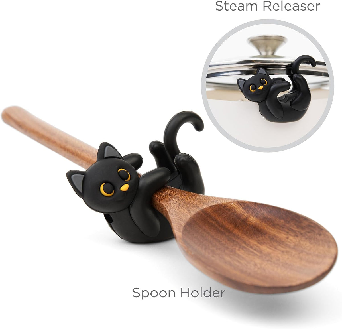 Itera Orange Silicone Cat Spoon Rest Kitchen Gadget Utensil Holder | Clips to cookware • Props lids for steam venting • Cute kitchen décor • Heat resistant • BPA-free • Dishwasher safe