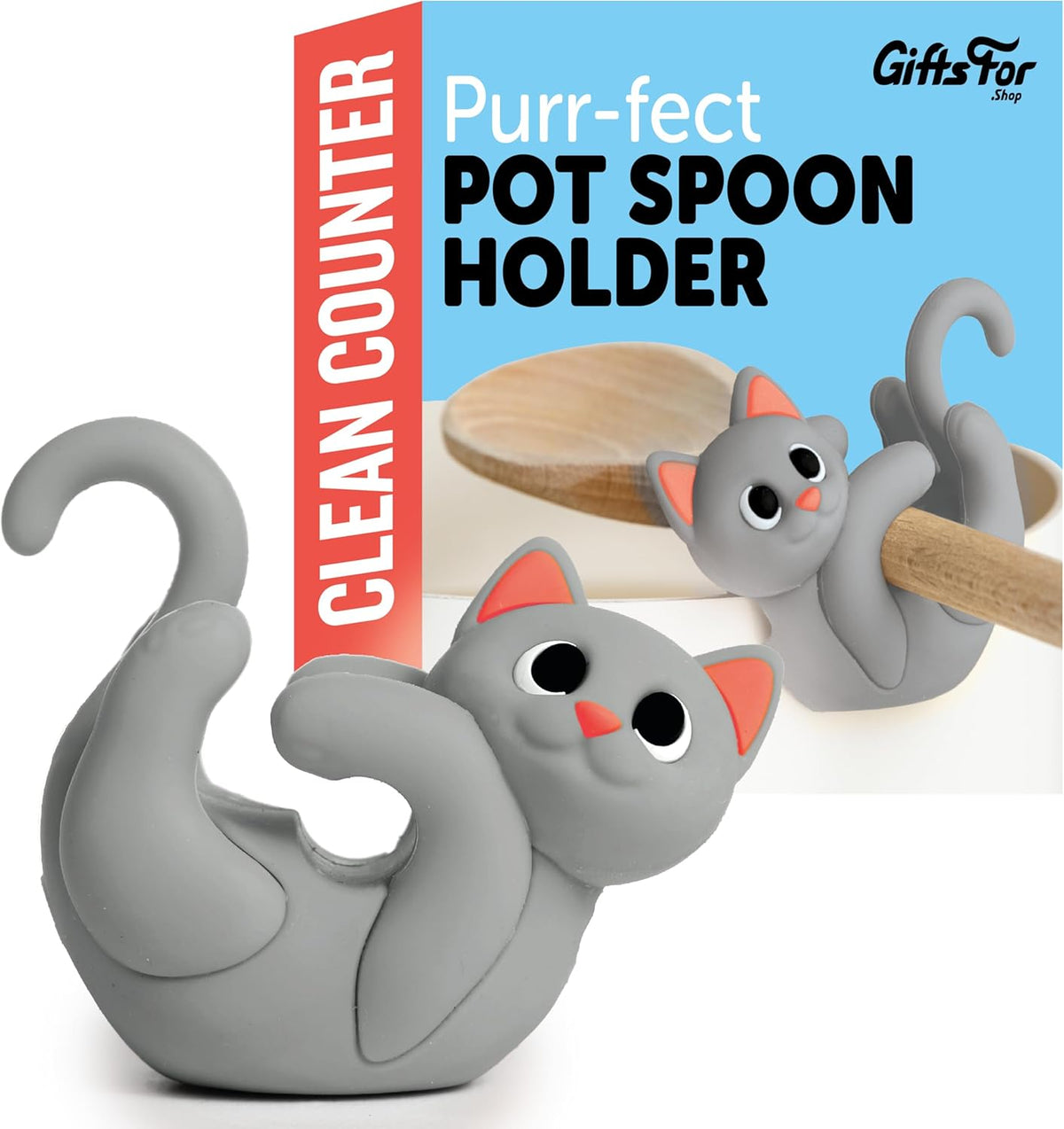 Itera Orange Silicone Cat Spoon Rest Kitchen Gadget Utensil Holder | Clips to cookware • Props lids for steam venting • Cute kitchen décor • Heat resistant • BPA-free • Dishwasher safe