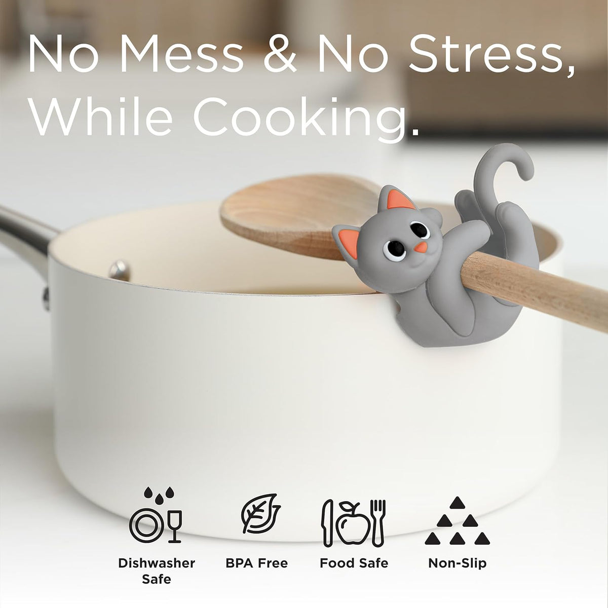 Itera Orange Silicone Cat Spoon Rest Kitchen Gadget Utensil Holder | Clips to cookware • Props lids for steam venting • Cute kitchen décor • Heat resistant • BPA-free • Dishwasher safe