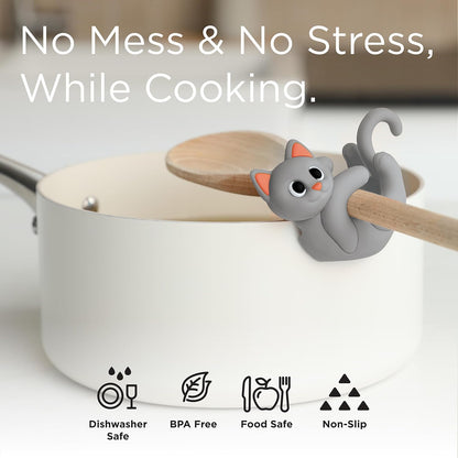 Itera Orange Silicone Cat Spoon Rest Kitchen Gadget Utensil Holder | Clips to cookware • Props lids for steam venting • Cute kitchen décor • Heat resistant • BPA-free • Dishwasher safe