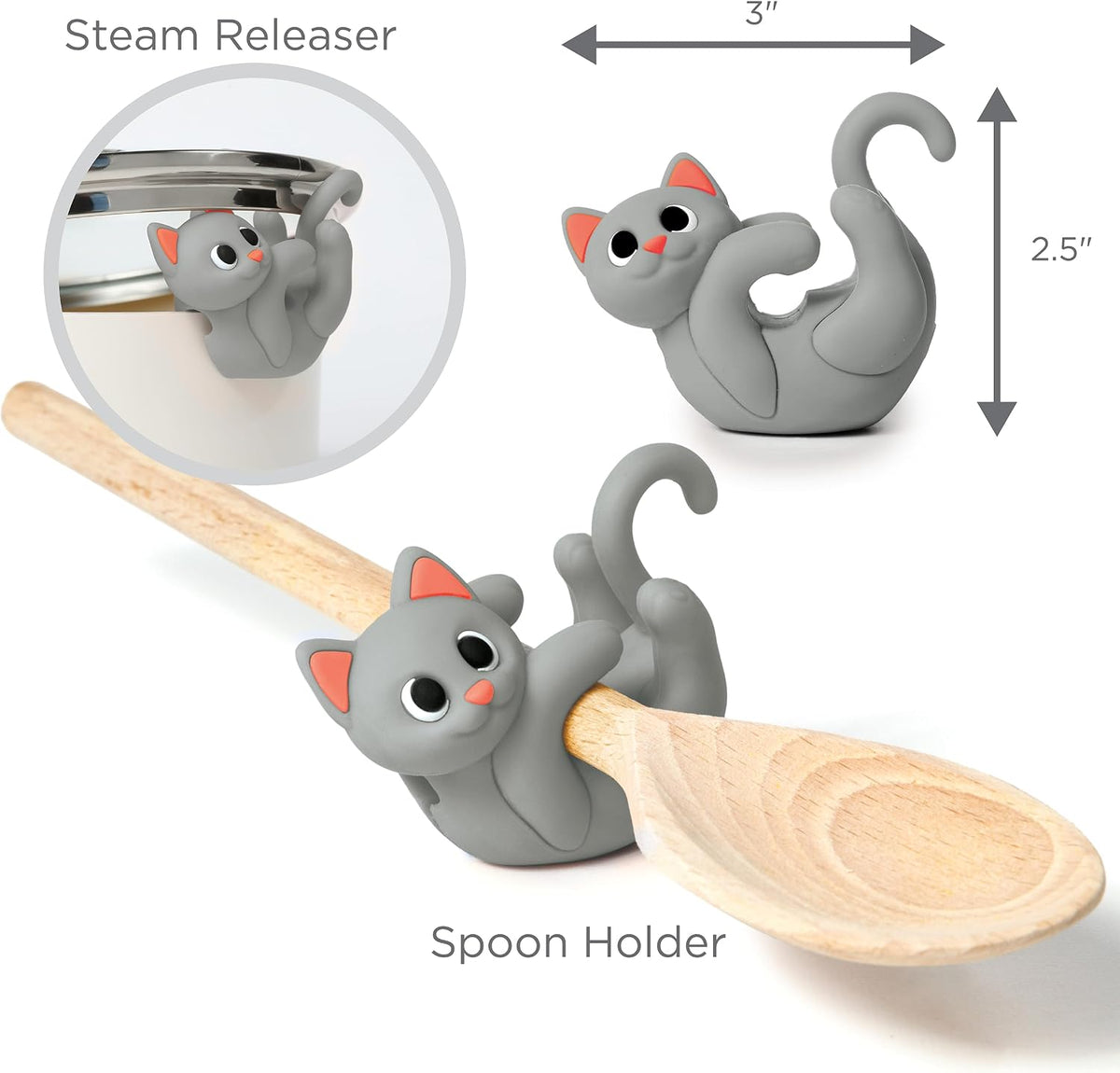 Itera Orange Silicone Cat Spoon Rest Kitchen Gadget Utensil Holder | Clips to cookware • Props lids for steam venting • Cute kitchen décor • Heat resistant • BPA-free • Dishwasher safe
