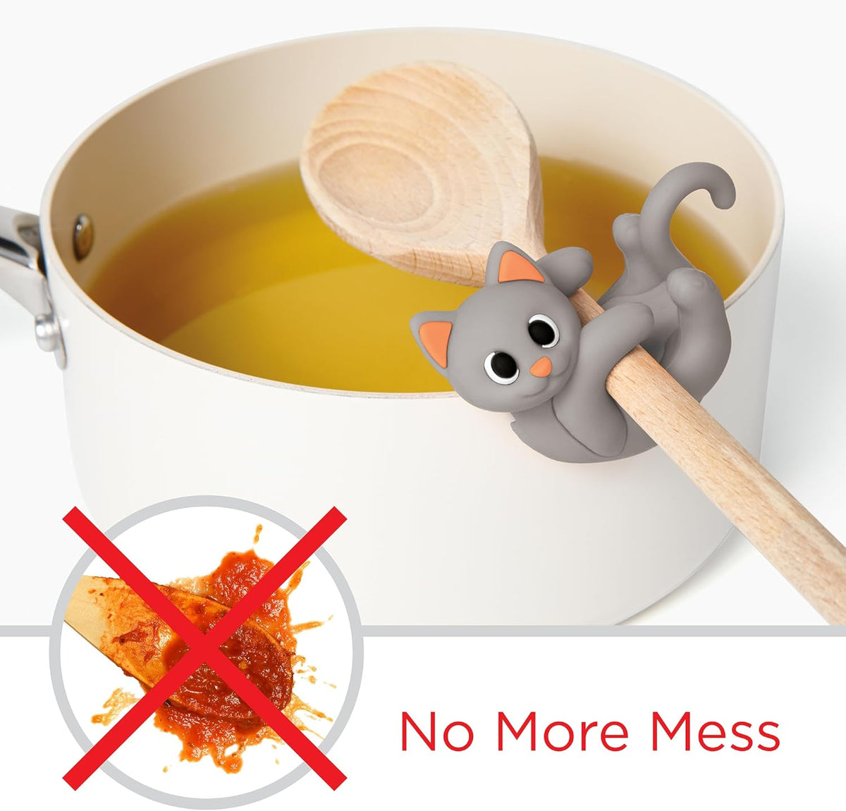 Itera Orange Silicone Cat Spoon Rest Kitchen Gadget Utensil Holder | Clips to cookware • Props lids for steam venting • Cute kitchen décor • Heat resistant • BPA-free • Dishwasher safe