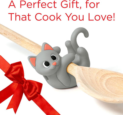 Itera Orange Silicone Cat Spoon Rest Kitchen Gadget Utensil Holder | Clips to cookware • Props lids for steam venting • Cute kitchen décor • Heat resistant • BPA-free • Dishwasher safe