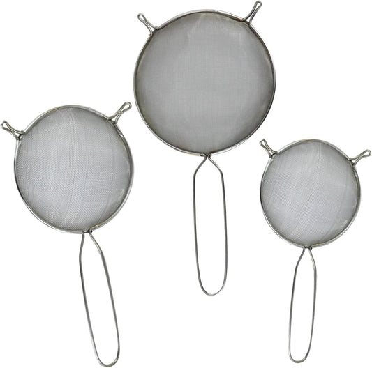 Mesh Strainers - Stainless Steel Fine Mesh Strainer Set of 3 with Handle - Colander-Skimmer Sieve Sifters for Kitchen Food - 5.5", 6.3", 7.1"