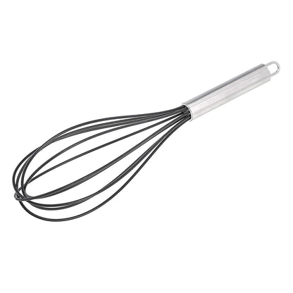Stainless Steel and Silicone Non-Stick Coated Whisk Set for Beating and Whisking, Dishwasher Safe, 8", 10", and 12", Pack of 3, Black