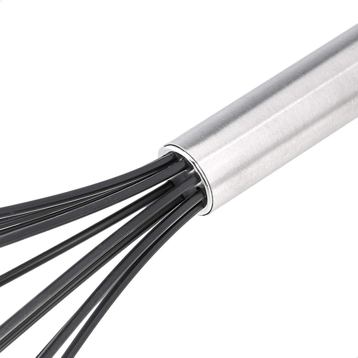 Stainless Steel and Silicone Non-Stick Coated Whisk Set for Beating and Whisking, Dishwasher Safe, 8", 10", and 12", Pack of 3, Black