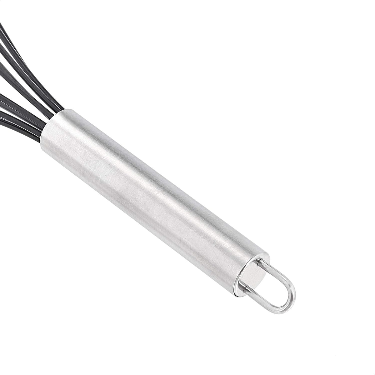 Stainless Steel and Silicone Non-Stick Coated Whisk Set for Beating and Whisking, Dishwasher Safe, 8", 10", and 12", Pack of 3, Black