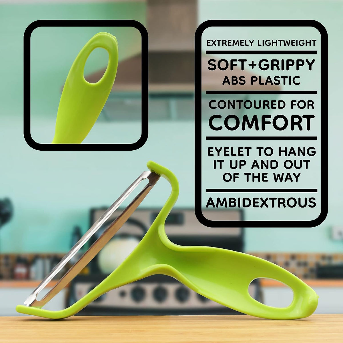 Y Shape 3-in-1 Serrated, Straight, Julienne Swiveled Multi-Blade Peeler - Green - 1 Peeler