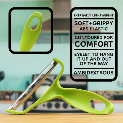 Y Shape 3-in-1 Serrated, Straight, Julienne Swiveled Multi-Blade Peeler - Green - 1 Peeler