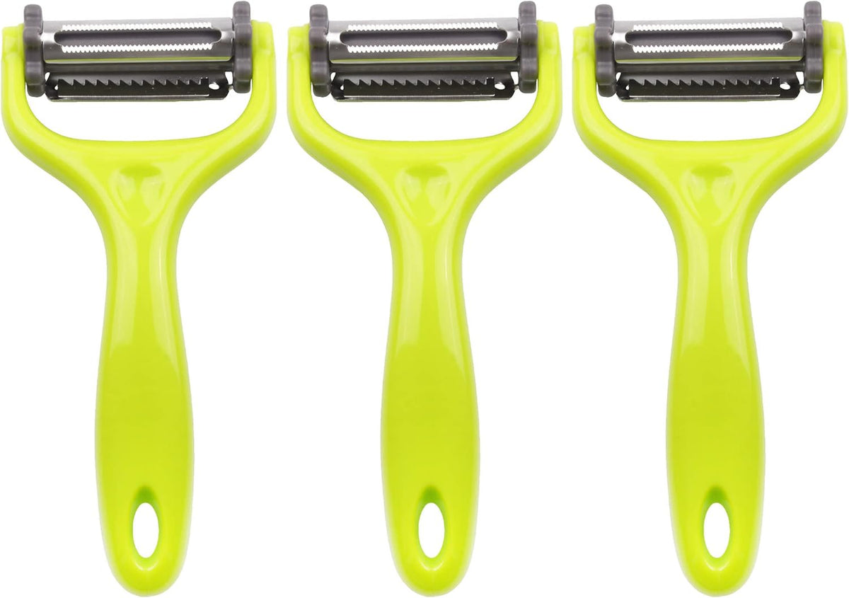 Y Shape 3-in-1 Serrated, Straight, Julienne Swiveled Multi-Blade Peeler - Green - 1 Peeler