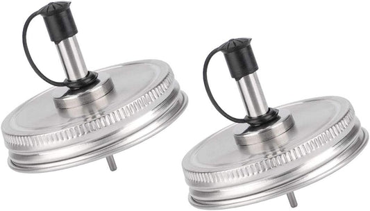 2pcs Stainless Steel Regular Mouth Mason Jar Pour Spout Lids with Plastic Caps for Olive Oil Cocktail Dispenser and Salad Dressing Shaker