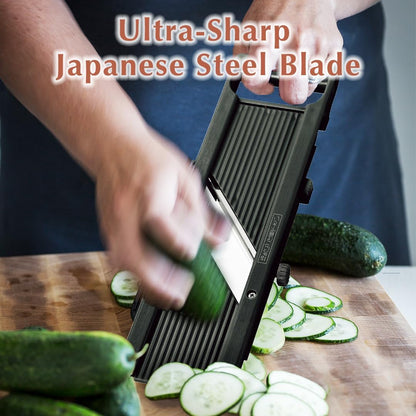 SAMURAI Slicer Japanese Mandoline Vegetable Slicer Made in Japan Adjustable Slice Thickness Stainless Steel Blade (Wide)